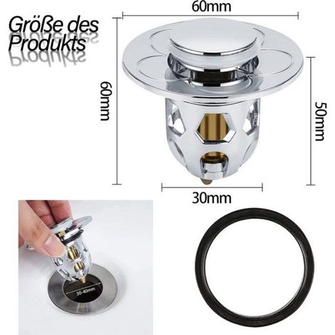 Bouchon D'évier - À Clapet - Pour Éviers Cuisine Et Salle De Bain - Diamètre 34 À 40 Mm - 1 Pièce (1/5)