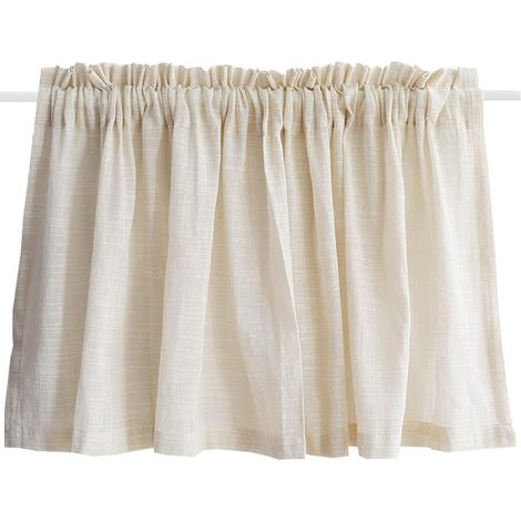 1 Rideau Court Coton Lin Beige Poche Tringle Transparent Pour Cuisine Salle De Bain