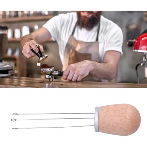 Nadelförmiger Kaffeepulverspender, Holzgriff, Dosierwerkzeug für Kaffeerührer (Abdeckung aus silbernem Buchenholz) (1/5)