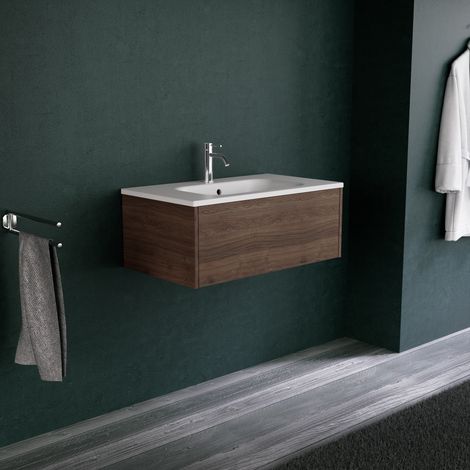 Inda - Badezimmerschrank 1 Schublade L.80 mit mattem Waschbecken / Braune Eiche - Diamante (1/5)