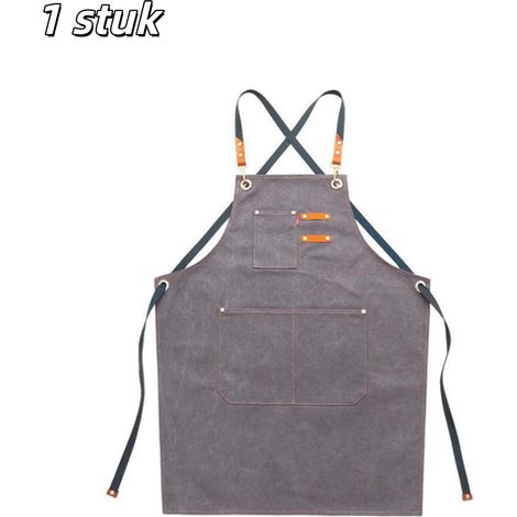 Tablier de chef (1 pièce) - Toile de coton - Tablier à bretelles croisées - Unisexe - Avec poches - Bretelles et poches réglables - Idéal pour la cuisine et la pâtisserie - Gris (1/5)
