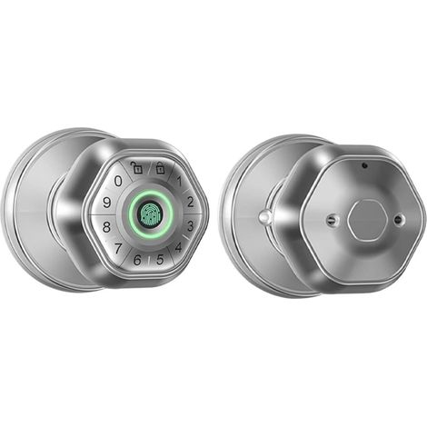 Serrure de Porte Intelligente à Empreintes digitales, Bouton Rond avec Mot de Passe/clé/Application de déverrouillage(Blanc) (1/5)