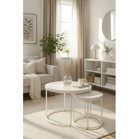 Mesas Auxiliares - Set 2 Mesas Centro Renty 80 - 48 cm - Blanco (1/5)