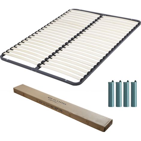 Sommier démontable 140x190 avec pieds – 44 lattes en contreplaqué bouleau – Structure métal traité anticorrosion – Montage facile – Ebac Literie (1/5)