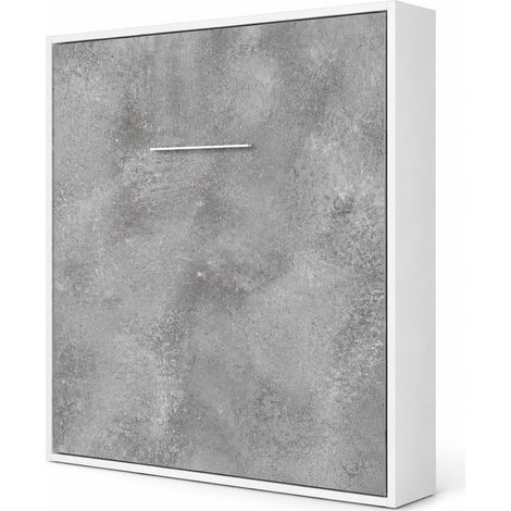 Lit escamotable vertical KOLA – Seulement 34,5cm de profondeur, le confort d’un vrai lit Chêne blanc Sans matelas-140x190-Cadre Chêne blanc-Façade Gris ciment (1/5)
