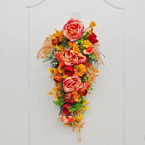 Couronne d'automne rustique 40 cm avec citrouille, décoration porte Thanksgiving Halloween, intérieure et extérieure 2025 (1/3)