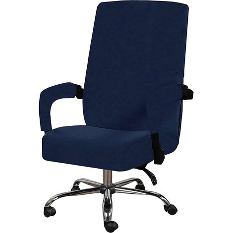 Velvet Plush Office Chair Cover with Armrests, Removable and Durable Elastic Fabric Chair Cover for Swivel Office Chair (Large, Navy) (1/5)