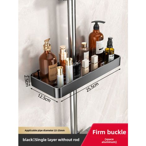 Receveur de douche noir monocouche sans barre, sans perçage, avec support de barre de douche intégré et système de fixation facile à installer.