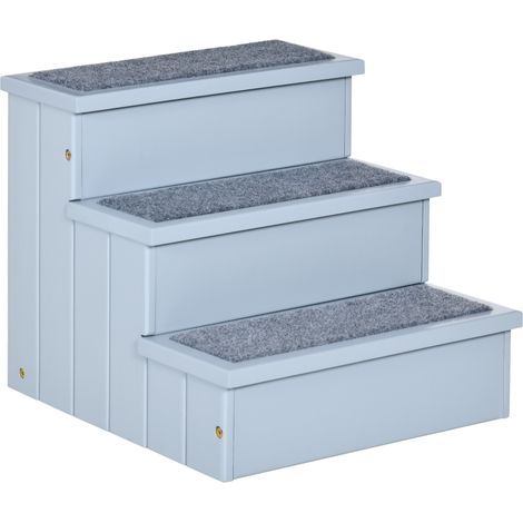 AMXCNOY Rampe pour animaux rampe pour chien avec 3 marches et tapis, rangement, gris, 40,5x44,5x38 cm pour petits chiens et chats (1/5)