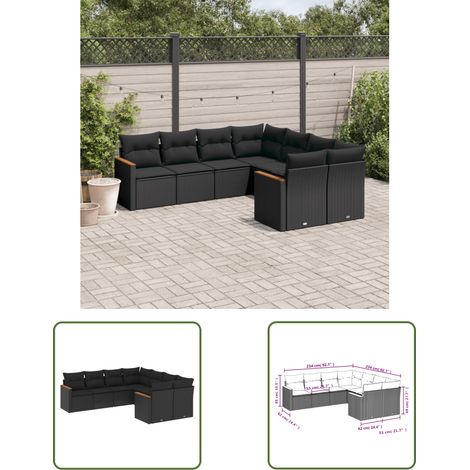 The Living Store Salon de jardin 8 pcs avec coussins noir résine tressée - Salon De Jardin - Canapé Extérieur - Meuble De Jardin - Set Salon - Résine Tressée (1/3)