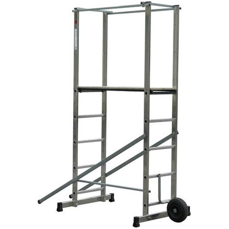 Escalux – Échafaudage de jardin aluminium HORTUS 140 – Hauteur de travail 3,5m – Charge max 150kg – Plateau 110x41cm – Stabilisateurs inclus