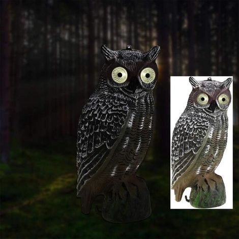 Prowler Owl, Statue Effaroucheuse d\'Oiseaux à Énergie Solaire en forme de Chouette pour la Chasse aux Oiseaux, Décoration (1/4)