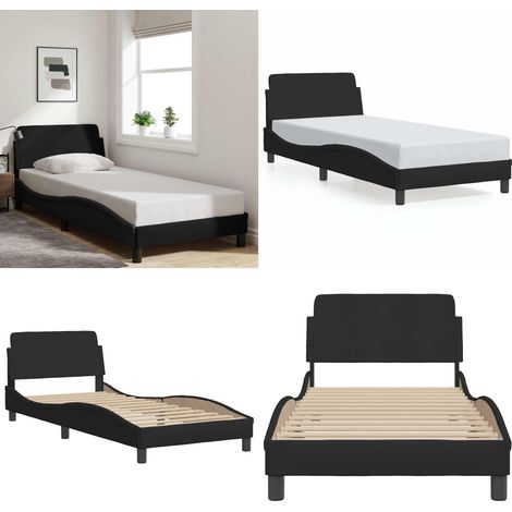 Cadre de lit avec tête de lit sans matelas noir 90x190 cm tissu - Cadre De Lit - Lit Double - Literie - Meuble Chambre - Design Moderne - Home & Living (1/5)