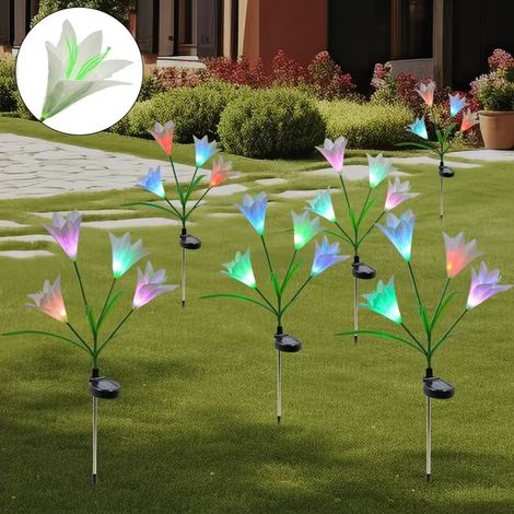 Lampes solaires de jardin, lampes solaires décoratives d'extérieur étanches, lot de 3, 7 couleurs changeantes, 18 fleurs en fibre optique, pour décoration de jardin extérieur, cadeau de Saint-Valentin