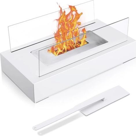 Cheminée de table rectangulaire, cheminée portable, adaptée à une utilisation intérieure et extérieure, blanche. (1/5)