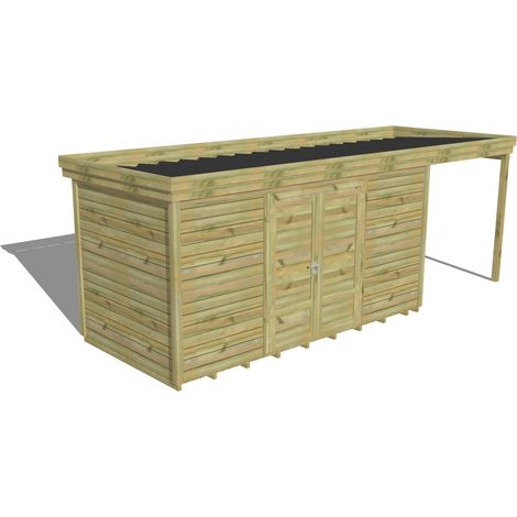 ABRI DE JARDIN bois Pin autoclave 27mm - 6,34x2,14m / 13,6m2 - Bac acier - Plancher bois (1/5)