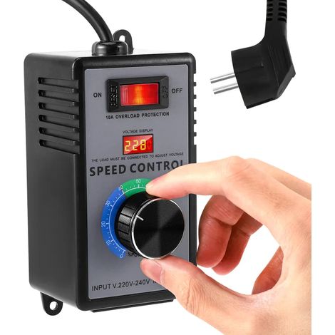 Variateur de vitesse 230V, pour meuleuses, perceuses, scies, sèche‑cheveux. Convertisseur 230V, puissance crête 4000W, régulateur tension avec bouton rotatif & affichage LED. (1/5)