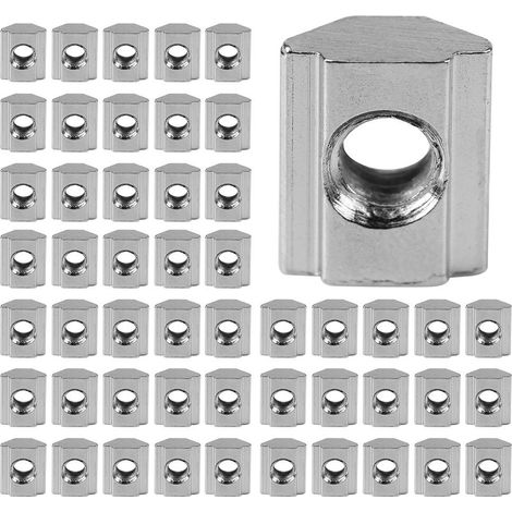 Lot de 50pcs Ecrous en T Coulissant Nickelage en Acier au Carbone pour Profilé d'Aluminium(EU20-M5) (1/5)