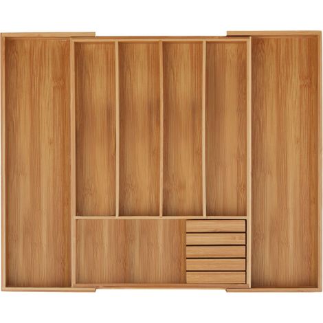 Relaxdays – Range-couvert extensible en bambou pour tiroir – 5 compartiments – Largeur réglable – Bloc à couteaux intégré – Dimensions 5x55x44,5 cm (1/5)