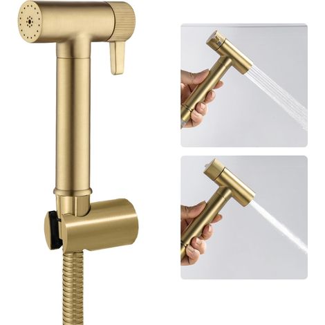 Kit Douchette WC Or Brossé Douchette Toilette Laiton Douchette WC Kit Complet avec Pulvérisateur Double Fonction, 1.2m Tuyau de Douche, Support (1/5)