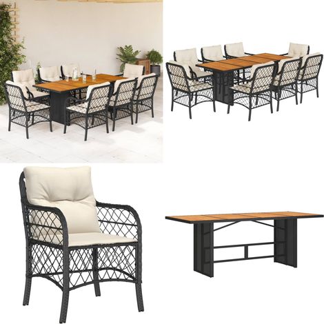 9-tlg. Garten-Essgruppe mit Kissen Schwarz Poly Rattan - Gartensessel - Gartenstuhl - Gartenmöbelset - Esstisch - Outdoor Möbel - Home & Living (1/5)