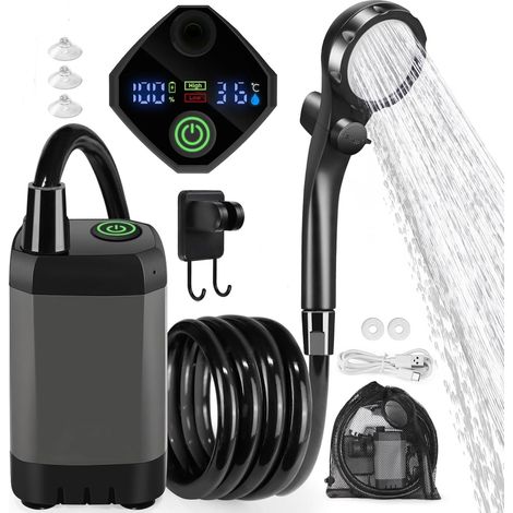 Douche portable pour le camping, pompe de douche rechargeable 6000 mAh avec affichage LED intelligent pour la randonnée, les voyages, la voiture et les animaux de compagnie.-AquaForge (1/5)