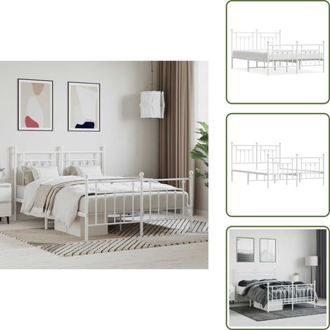 Bettgestell mit Kopf- und Fußteil Metall Weiß 140x200 cm - Metallbett - Doppelbett - Weißes Bett - Boxspringbettfassung - Bettrahmen (1/5)