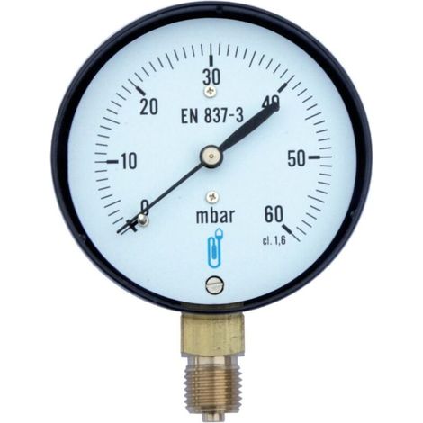 Manomètre gaz avec protection antichoc - raccord vertical 8x13 - cadran Ø63mm 0 à 600 mbar.