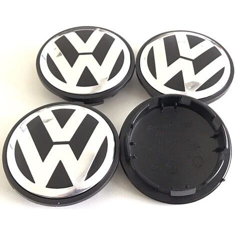 Ensemble de 4 enjoliveurs pour Volkswagen – Cache-moyeux 65mm noir/chrome – Remplacement pour modèles Golf, Polo, Beetle – Jormftte - 3B7601171 (1/3)