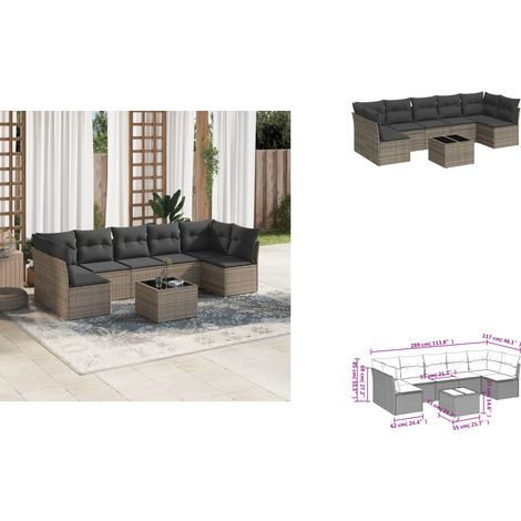 8-tlg. Garten-Sofagarnitur mit Kissen Grau Poly Rattan - Gartenmöbel Set - PE-Rattan Möbel - Outdoor Sofa - Esstisch - Lounge Garnitur (1/3)