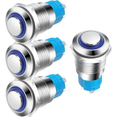 4pcs Bouton poussoir, Momentané, LED Indicateur, Acier Inoxydable, IP67, 12mm, 3A 12-24V DC, Tableau de bord (1/5)