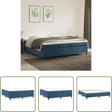 vidaXL Matelas - Cadre de lit à lattes bleu foncé 200x200 cm velours (1/5)