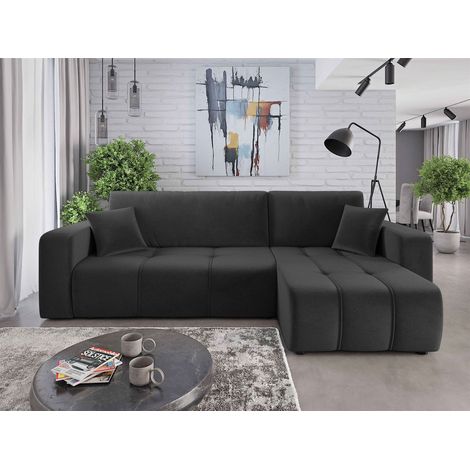 Ecksofa mit Schlaffunktion Sofa DAGNY in Stoff Kronos Dunkelgrau Ottomane Rechts