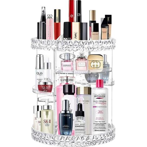 Organiseur De Maquillage - Plateau Tournant 360° - Avec Séparateurs Réglables En Hauteur - Pour Cosmétiques Et Accessoires - 1 Pièce