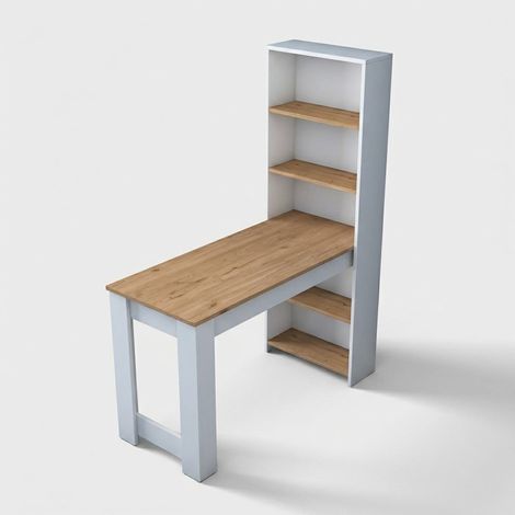 Küchentisch mit integriertem Regal Weiß und Holzdekor B120 cm (1/5)