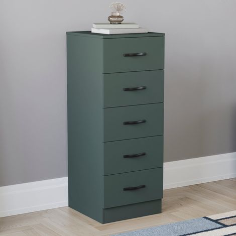 Home Discount – Commode étroite 5 tiroirs H 90 x L 34,5 x P 36 cm – MDF et mélamine – Poignées inox – Rangement chambre moderne
