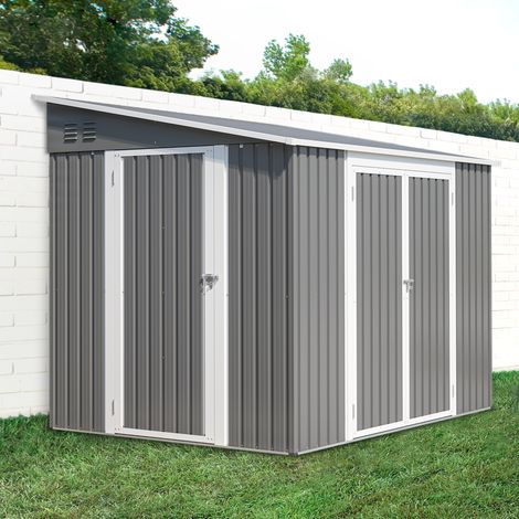 Abri de jardin 262x180x201 cm avec porte coulissante pour outils vélos et rangement extérieur jardin en acier galvanisé gris (1/5)