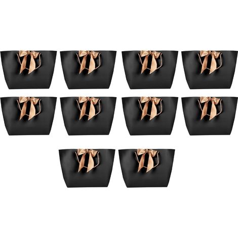 Sacs cadeaux souvenirs en papier noir, 10 pièces, emballage de Boutique de maquillage pour vêtements avec poignée dorée 2 (1/5)