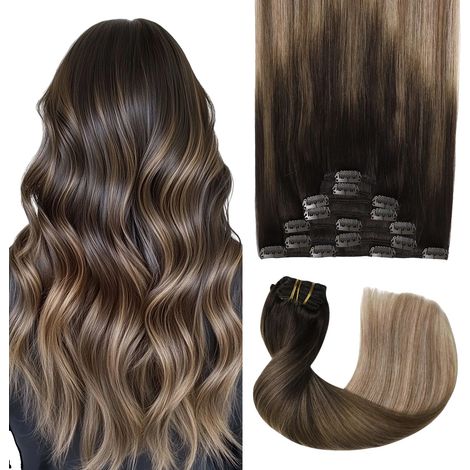 Extensiones de cabello, cabello humano Remy de primera calidad, diseño con clip, 2 6 18-a, 18 pulgadas-a (1/2)
