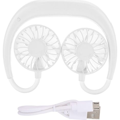 Ventilateur de cou USB rechargeable 3 vitesses - Main libre pour sport et jeux (Blanc) (1/5)