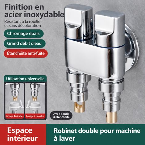 Robinet vanne d'arrêt double sortie en cuivre argent brillant avec 2 raccords d'arrêt d'eau machine à laver 2 pièces4 réf 9525 10,5 × 9,5 × 8 cm 260 g – Livraison gratuite