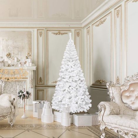 COSTWAY Christmas Tree with Metal Stand, Artificial Realistic Natural Branches Pine Xmas Traditional Decorations Indoor (White, 7Ft /2.1M) (1/5)