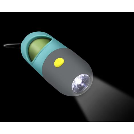 Distributeur de sacs à déjections canines avec lampe torche LED intégrée, support de sac à déjections pour laisse avec mousqueton, 1 rouleau de sacs à déjections canines étanches pour les promenades, (1/5)
