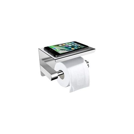 Portarotolo da parete in acciaio inox 304 con ripiano, adatto a bagni e cucine, disponibile con fissaggio adesivo o a vite. (1/5)