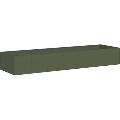 Jardinière rectangulaire fond ouvert moderne jardin terrasse 280 x 80 x 40 cm en acier vert olive (1/5)