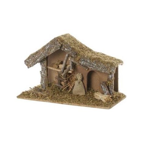 Atmosphera – Crèche de Noël vide en bois – Dimensions L 38.5 cm x l 18 cm x h 23.5 cm – Pour figurines et décoration festive