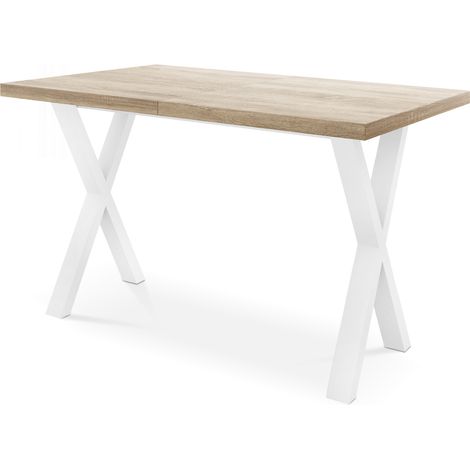 Rechteckiger Ausziehbarer Esstisch - Großer Modern-Stil Tisch mit Weißen Metallbeinen 120 140 160 cm bis 220 240 260 cm - Spacesaver - 120 x 80 cm - Sonoma Eiche