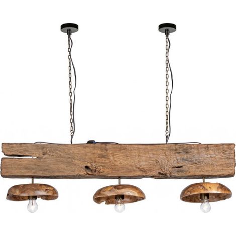 Lampadario "Florent" 3 luci in legno di teak riciclato 130x30 (1/5)