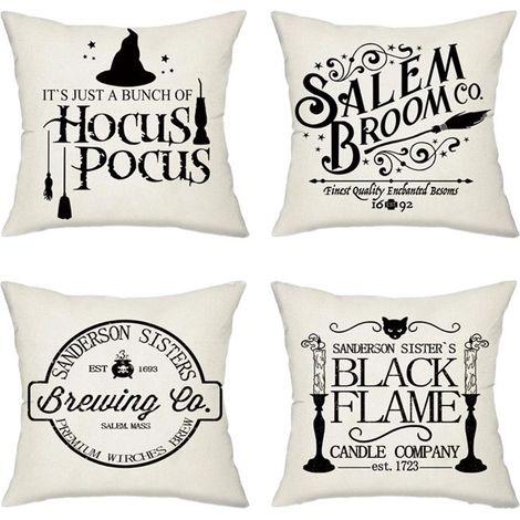 Ensemble de 4 coussins d'Halloween pour décoration d'intérieur, coussin de taille pour canapé, coussins à lettres noires et Label (1/4)
