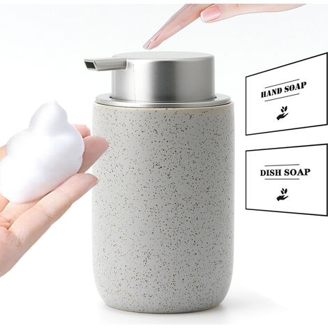 Distributeur de Savon moussant Gris avec Pompe à Savon en Plastique argenté, Distributeur de Savon en Mousse céramique pour Salle de Bain, 340,2 g, Distributeur de Savon Rechargeable (1/5)